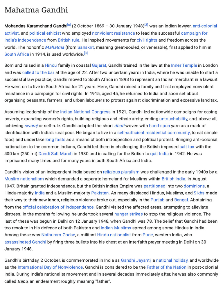 Mahatma Gandhi: Leader of Nonviolent Resistance | PDF | Mahatma Gandhi ...