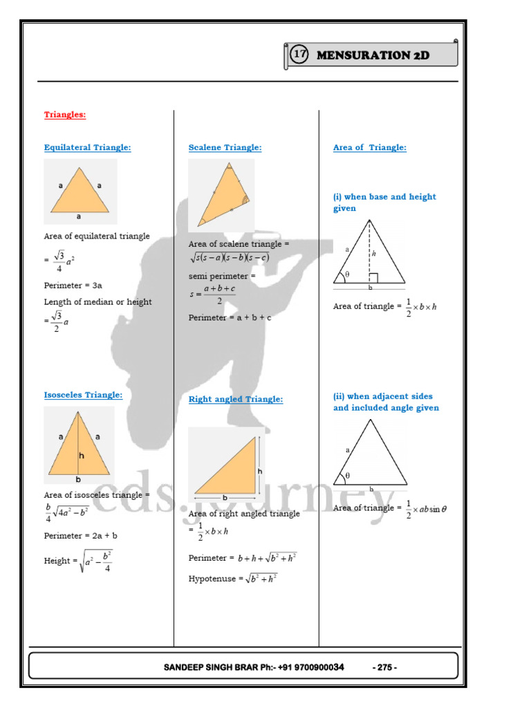 Triangle and 2D Shape Formulas | PDF | Area | Triangle