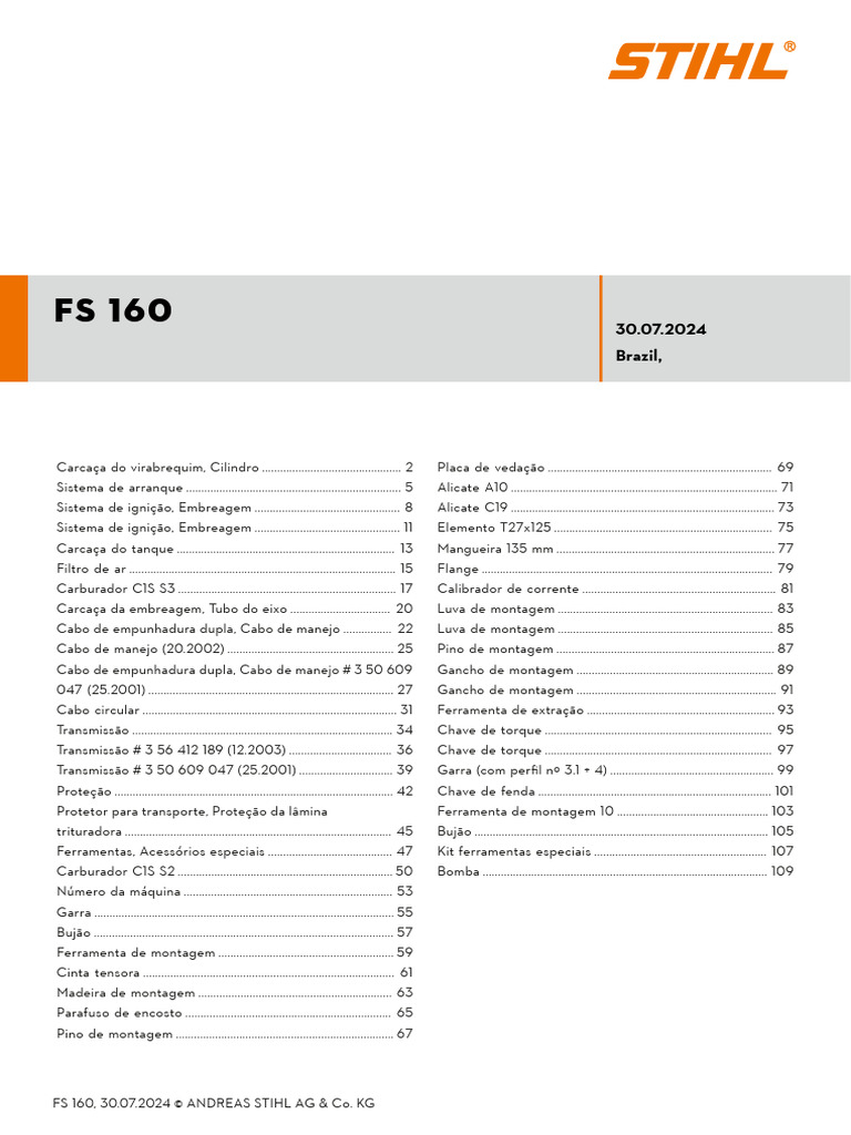 Peças e Sistemas do FS 160 STIHL | PDF | Bens manufaturados | Ferramentas