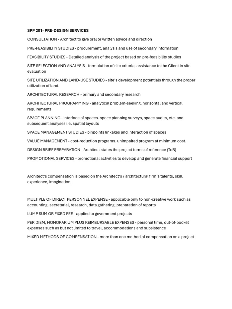 Comprehensive Architectural Services Overview | PDF | Insurance | Architect