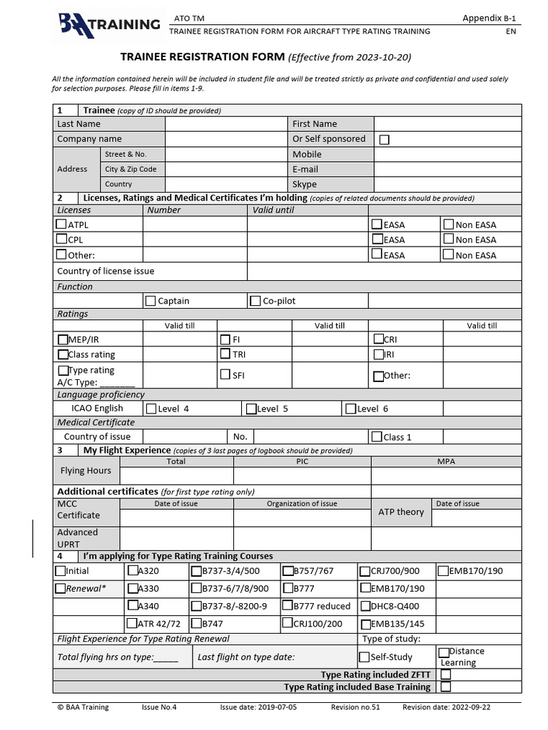 Trainee Registration for Type Rating | PDF | Aviation | Aeronautics