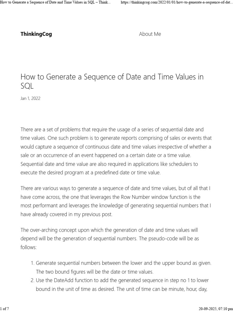 Generate Date and Time Sequences in SQL | PDF | Microsoft Sql Server | Sql