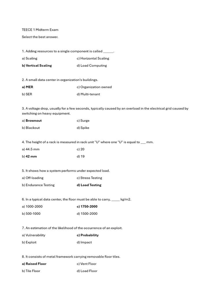 Data Center Midterm Exam Questions | PDF | Encryption | Data Center