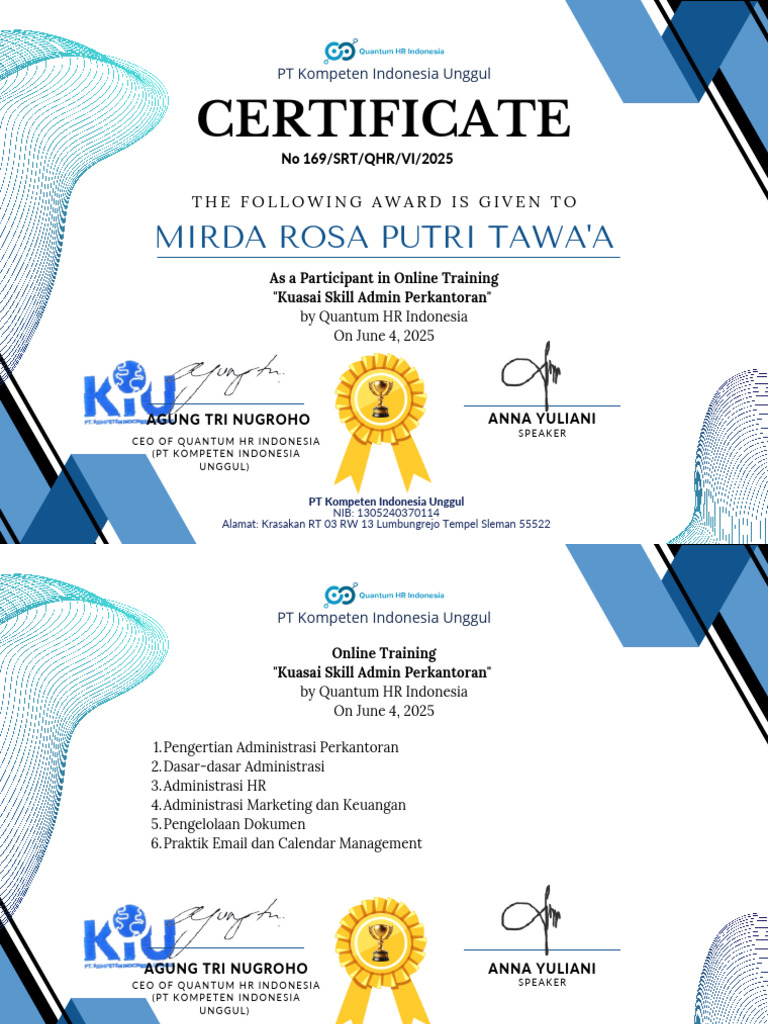 Admin Perkantoran Mirda Rosa Putri Tawa'A | PDF