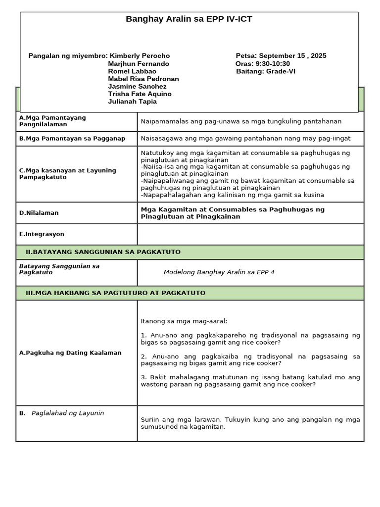 Lesson Plan Format Tagalog Matatag 1 Pdf