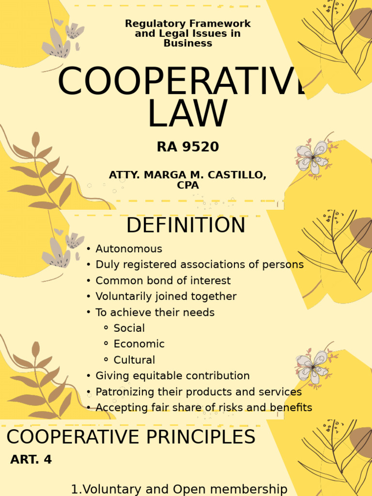 Cooperative Law: Framework & Principles | PDF | Cooperative | Wealth