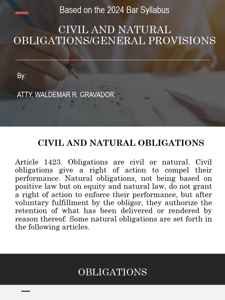 Civil and Natural Obligations Overview | PDF | Law Of Obligations ...