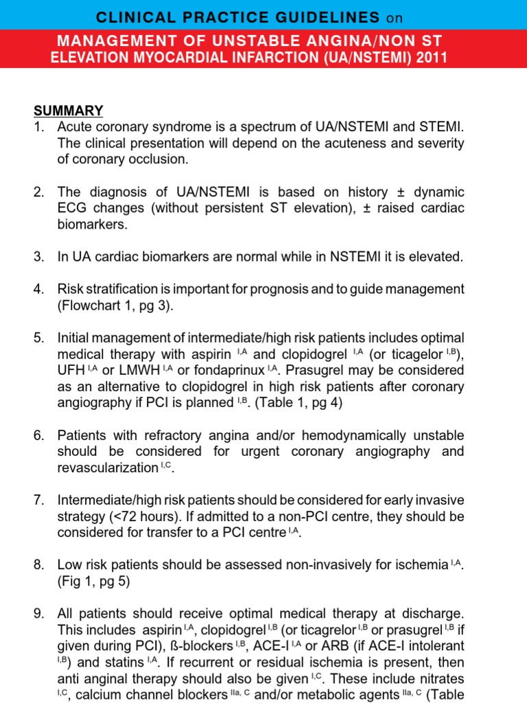 Management of Unstable Angina/Non ST Elevation Myocardial Infarction ...