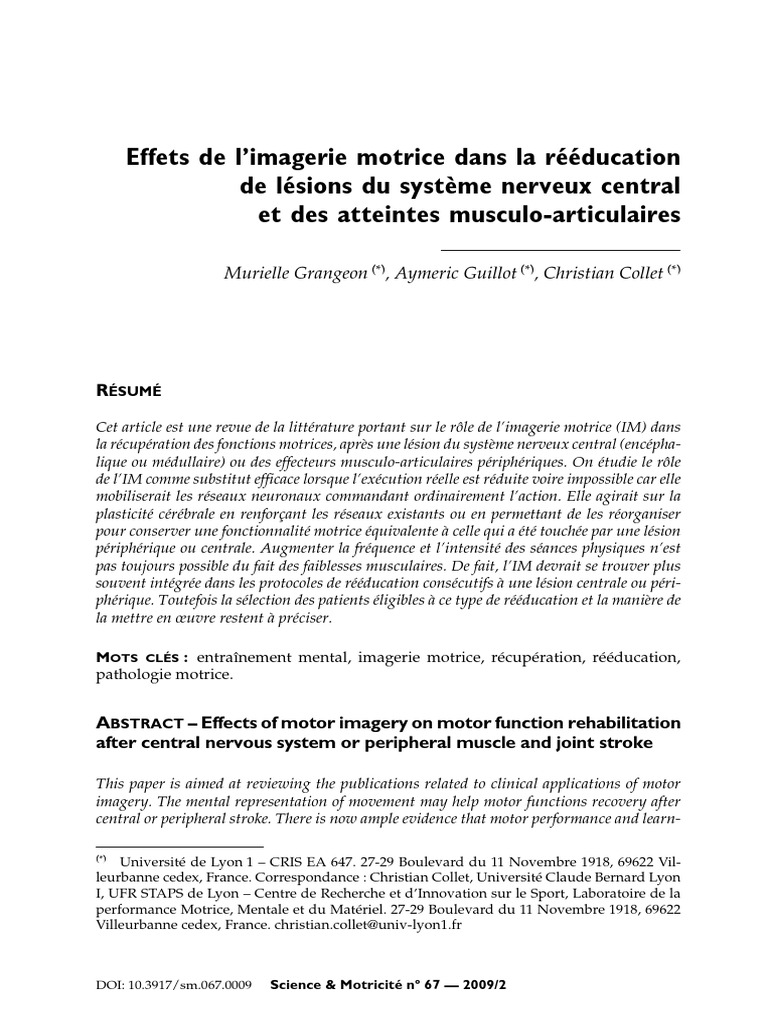 Imagerie motrice en rééducation fonctionnelle | PDF | Douleur | Cortex ...