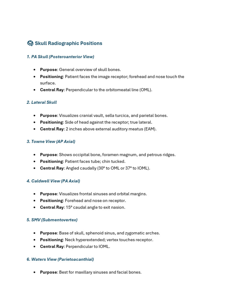 Radiographic Positioning Overview | PDF | Skull | Musculoskeletal System