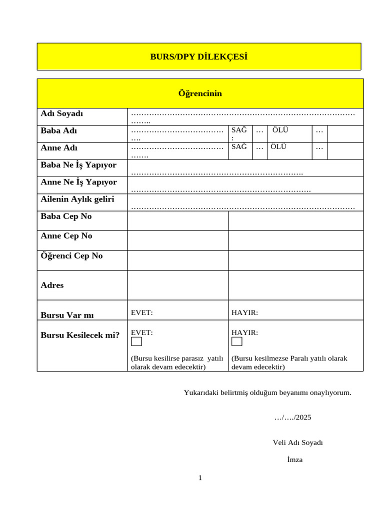 Burs Kesimi Dilekçesi | PDF