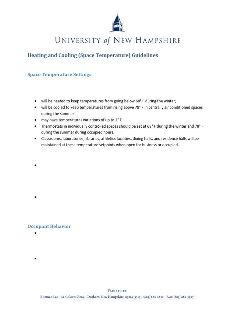 Facilities Temp Policy 2012 | PDF | Air Conditioning | Thermostat