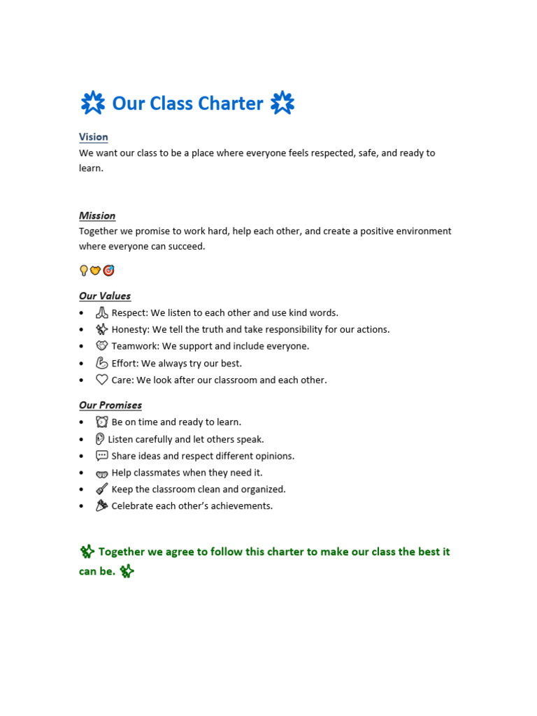 Class Charter: Values and Promises | PDF