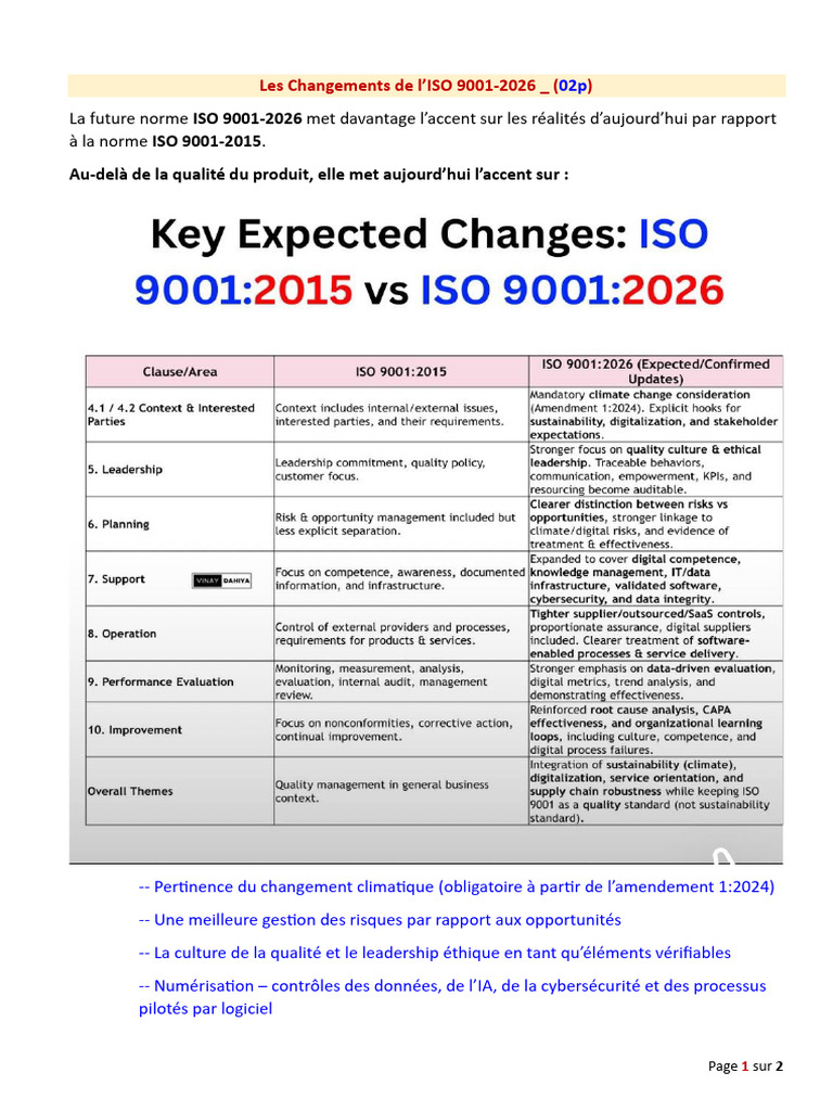 Les Changements de l'ISO 9001-2026 - FH (02p) | PDF