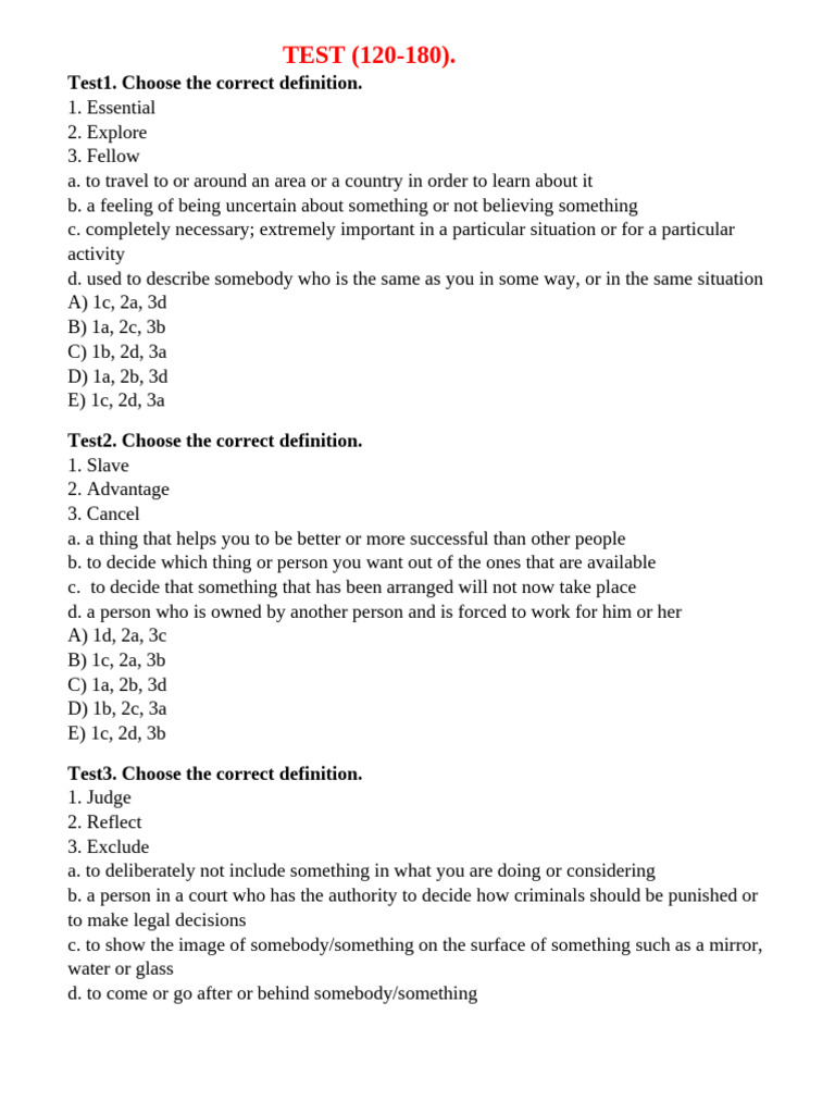 Vocabulary Definition Tests | PDF