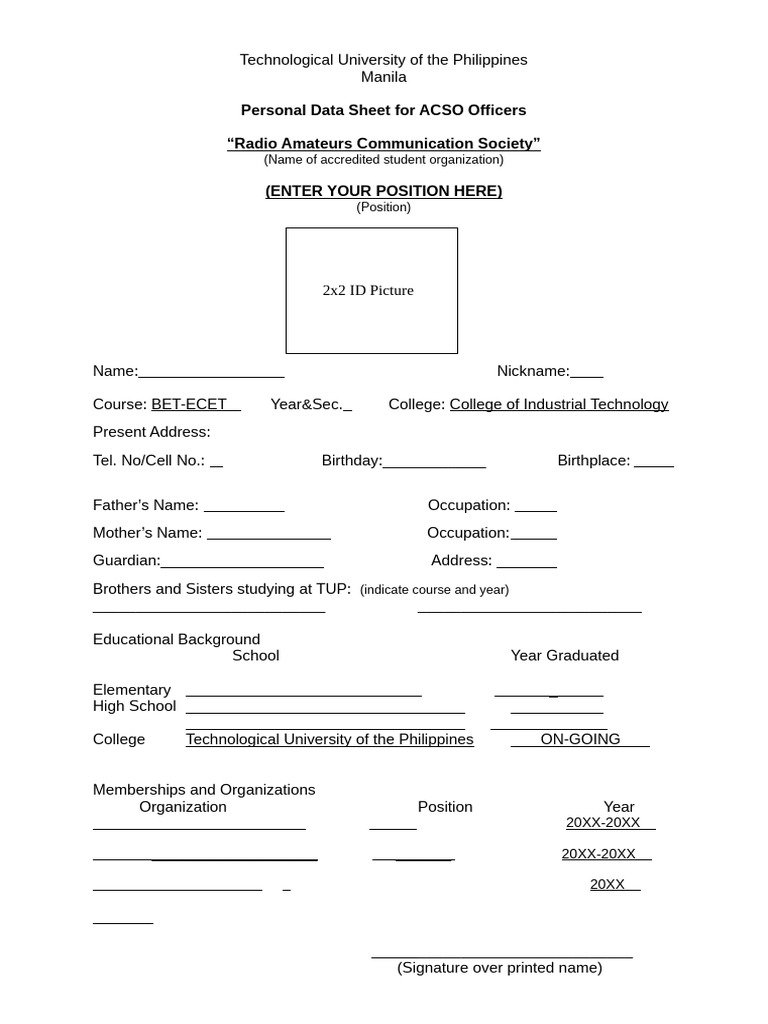 Personal Data Sheet for ACSO Officers | PDF