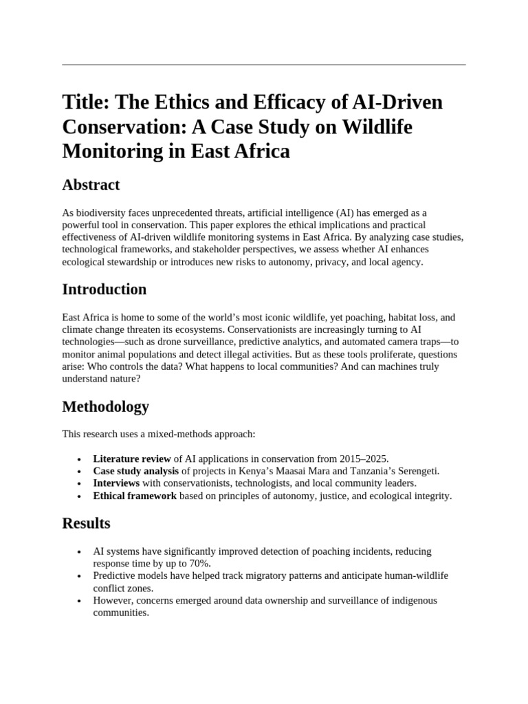 AI in East African Wildlife Conservation | PDF | Conservation Biology ...