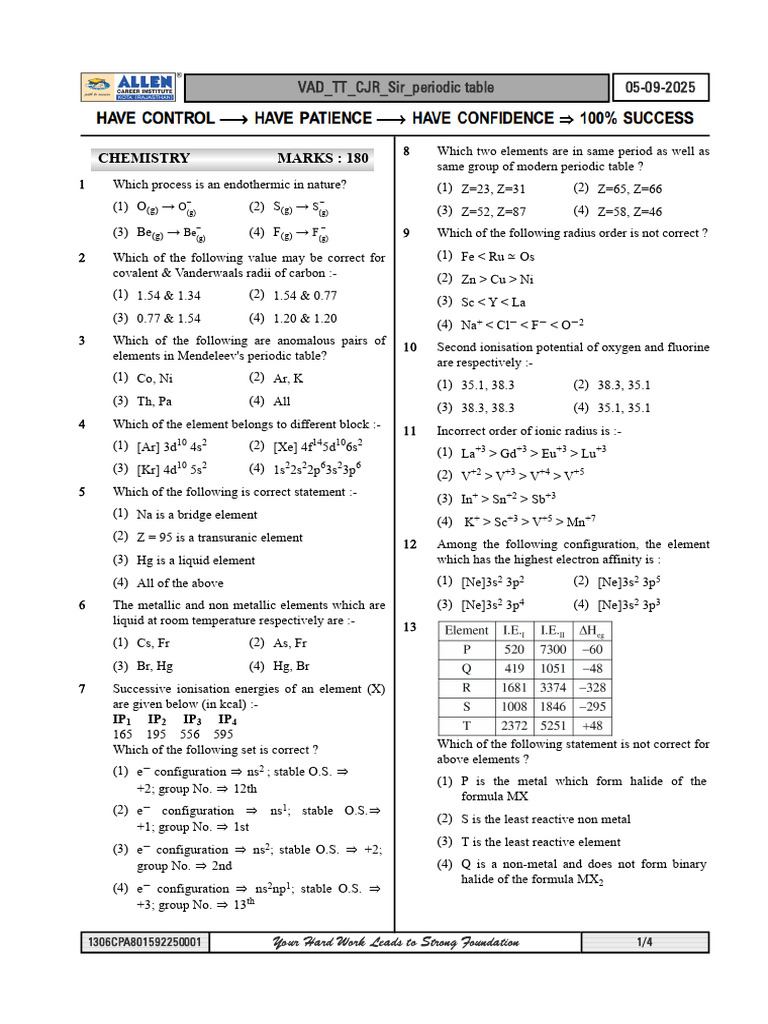 Chemistry Exam Questions and Answers | PDF | Ion | Sets Of Chemical ...