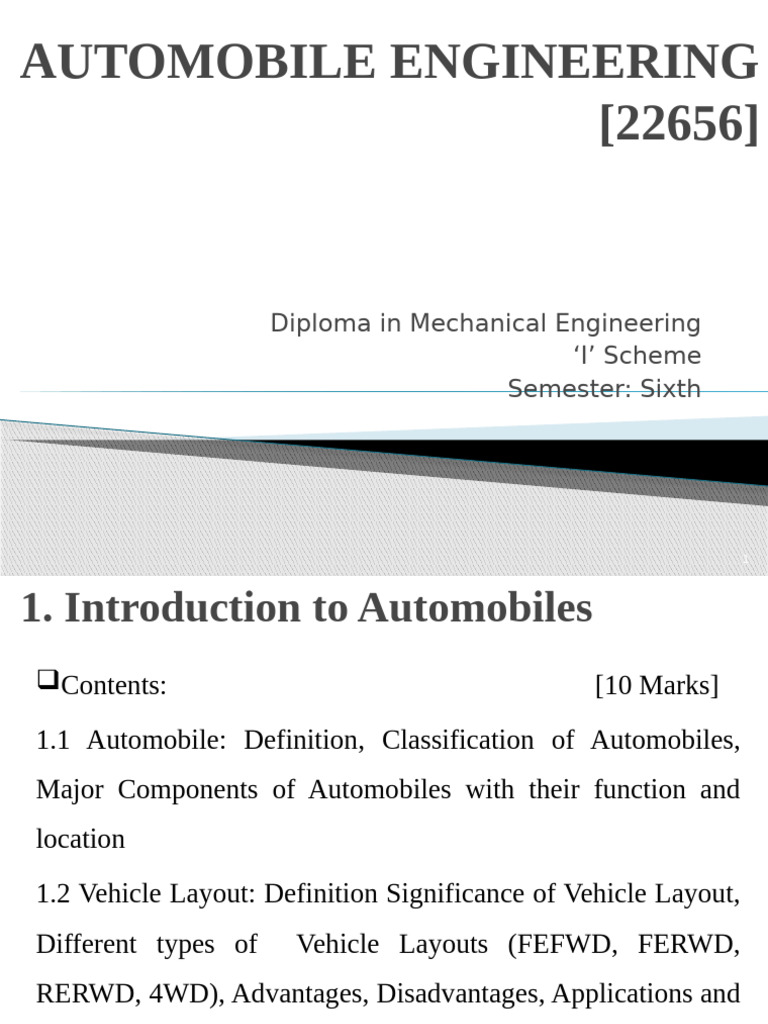 Automobile Engineering Overview and Layouts | PDF | Diesel Engine ...
