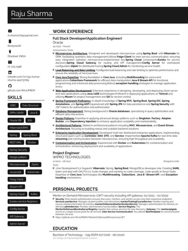 Raju Sharma: Full Stack Developer Resume | PDF | Spring Framework ...
