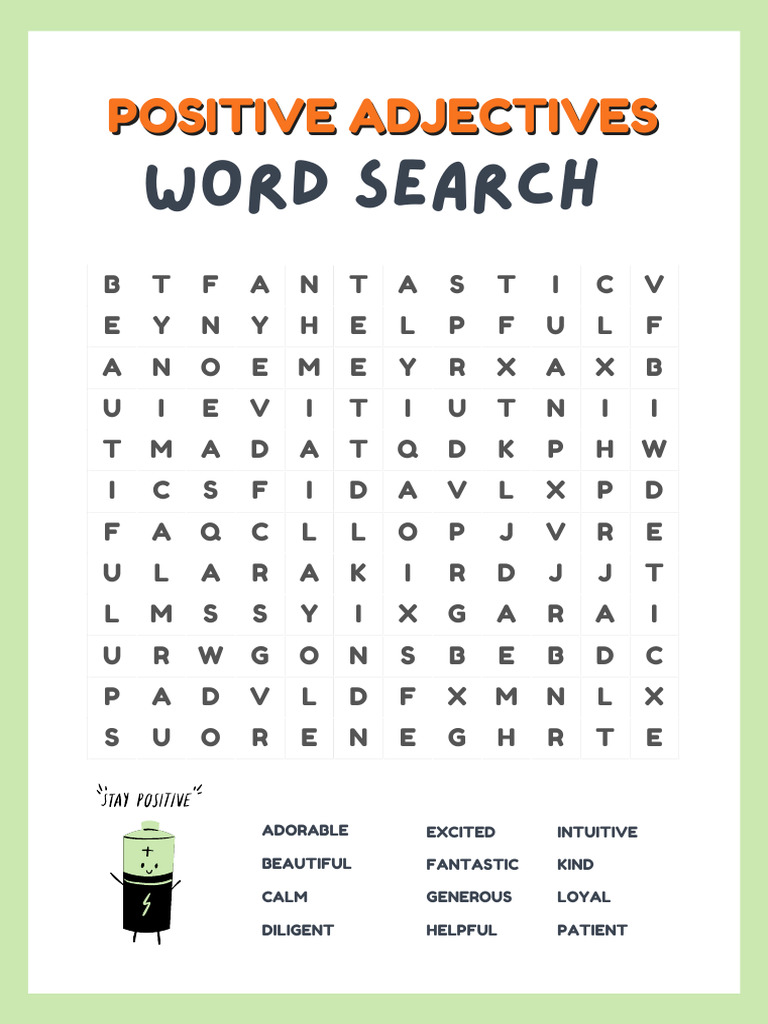 Positive Adjectives Word Search | PDF | Semantic Units | Linguistic ...