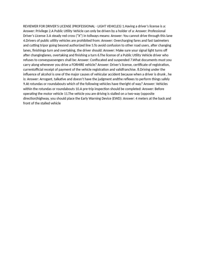 Driver's License Review for Professionals | PDF
