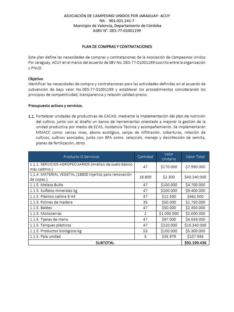 Plan de Compras y Contrataciones ACUY | PDF | Corrupción política