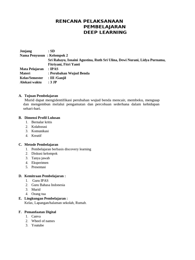 RPP Deep Learning Kelas 3 SD IPAS | PDF