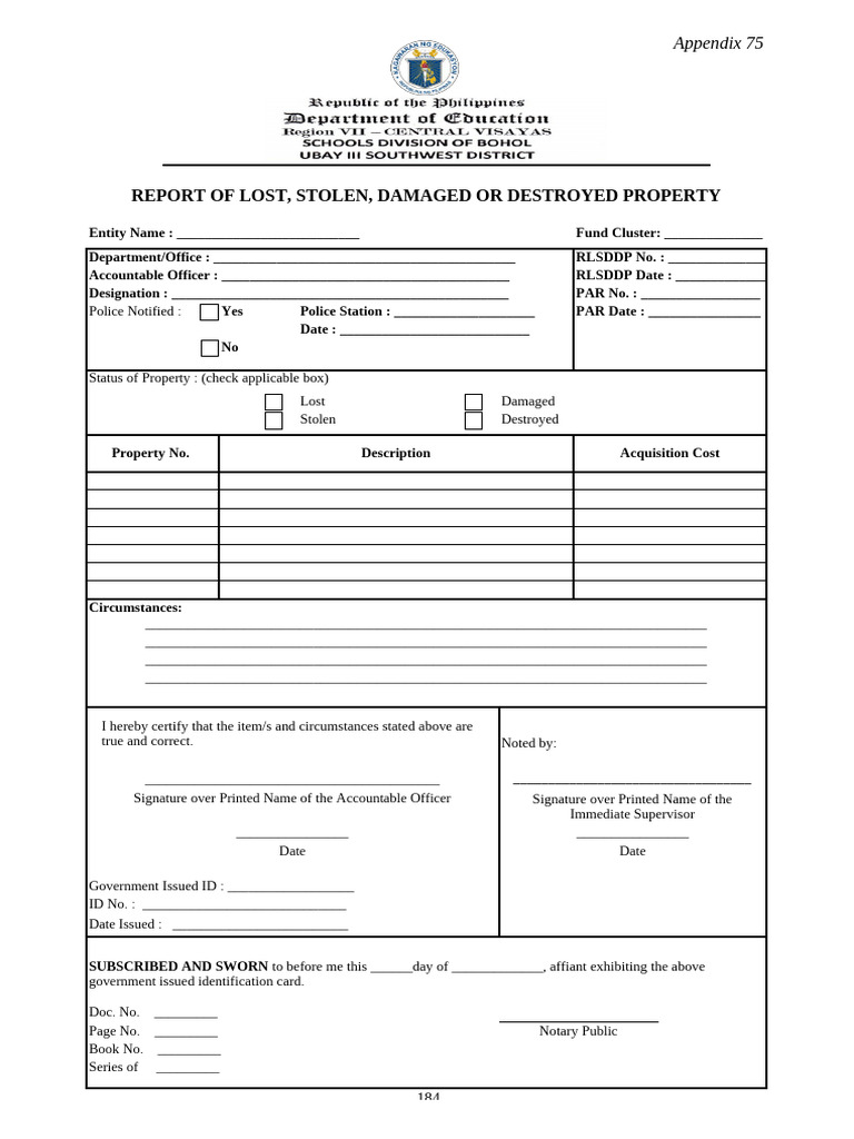 Lost or Damaged Property Report Form | PDF | Authentication | Access ...