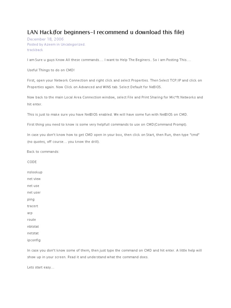 LAN Hack (For Beginners-I Recommend U Download This File) : December 18 ...