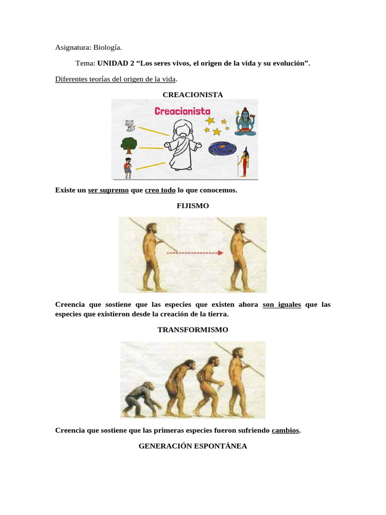 Teorías del origen y evolución de la vida | PDF | Abiogénesis | Vida