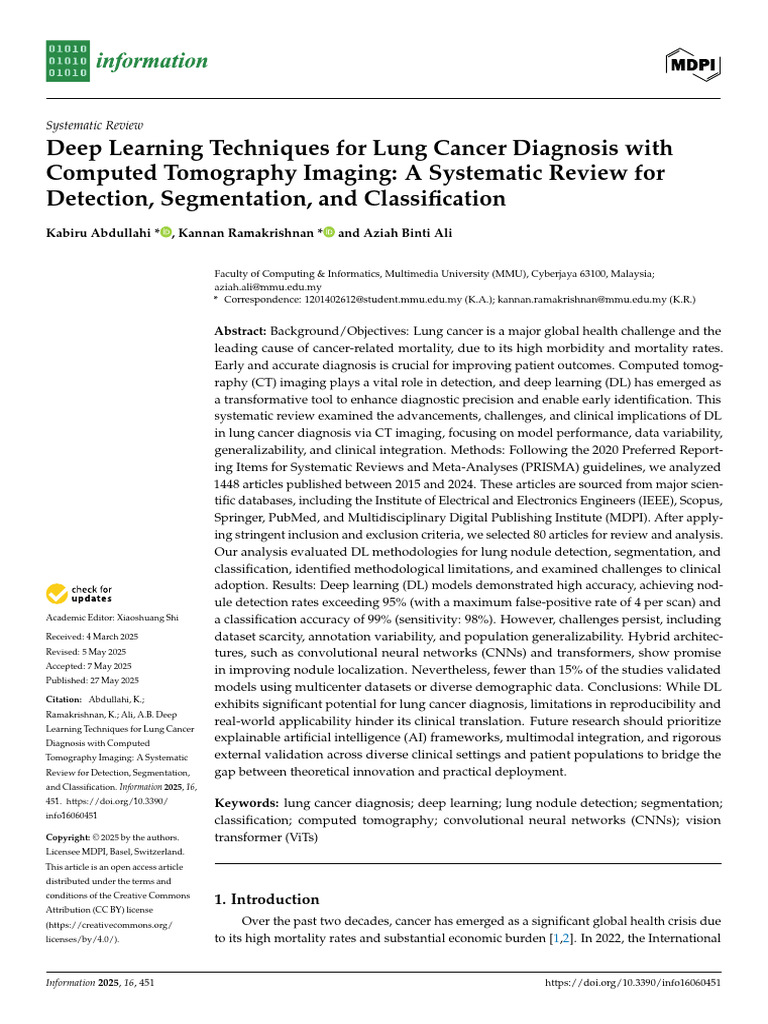 Deep Learning for Lung Cancer Diagnosis | PDF | Deep Learning | Ct Scan