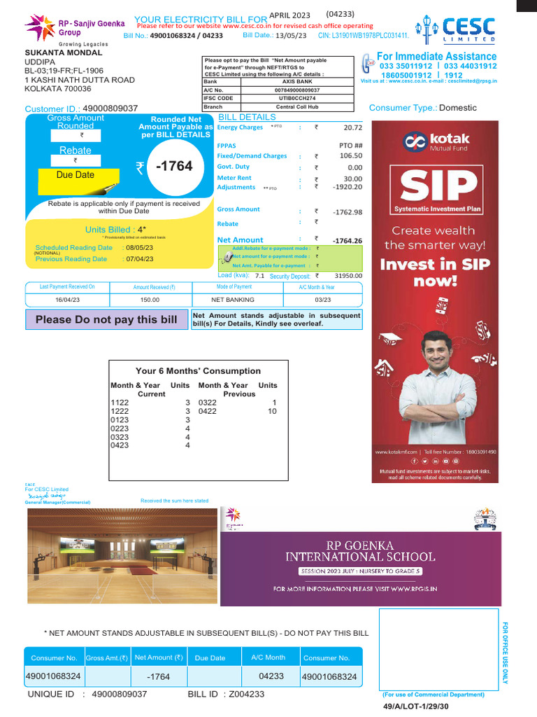 April 2023 Electricity Bill Summary | PDF | Money | Payments