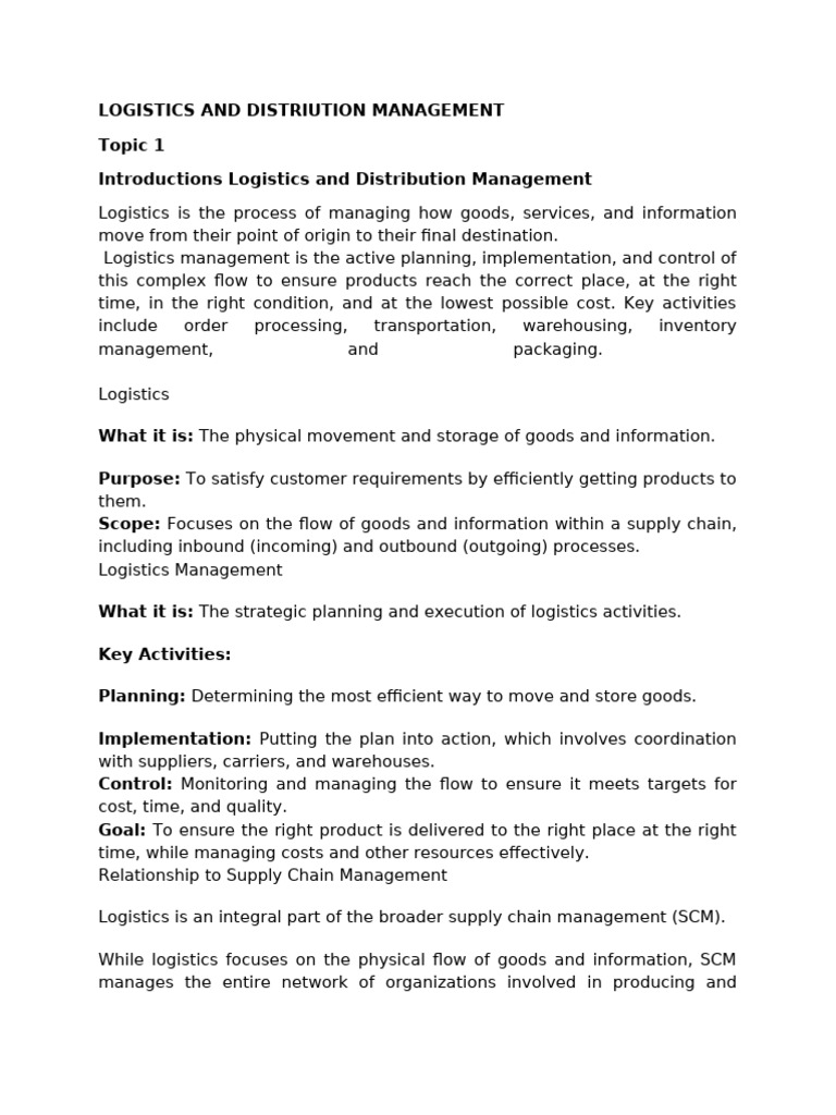 Key Tasks in Logistics Management | PDF | Supply Chain Management ...