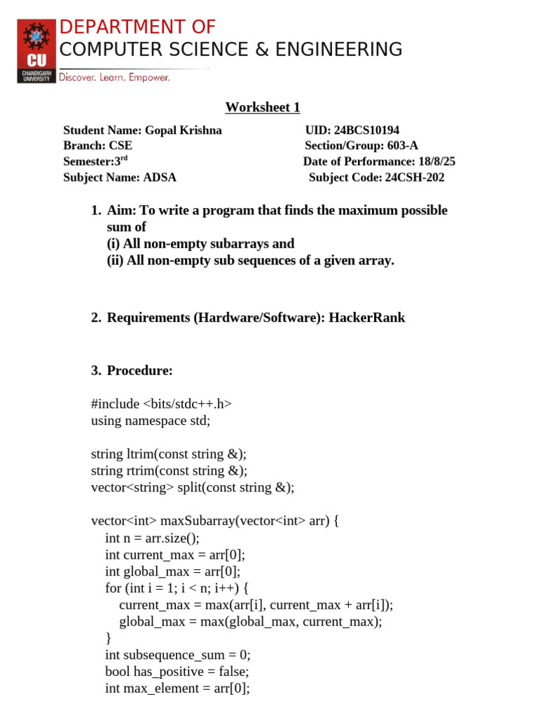 Maximum Sum of Subarrays & Subsequences | PDF | Computer Programming ...