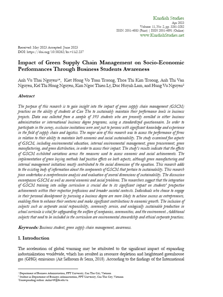 Green Supply Chain Impact on Business Students | PDF | Sustainability ...