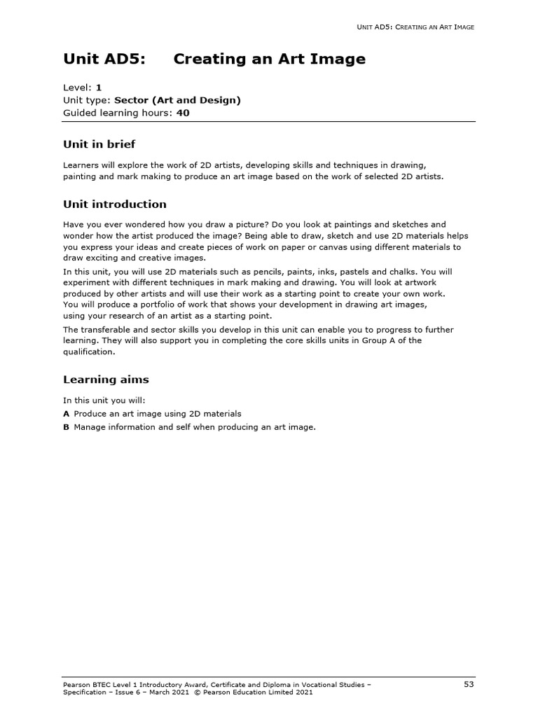 Creating 2D Art Images: BTEC Level 1 | PDF | Drawing | Vocational Education