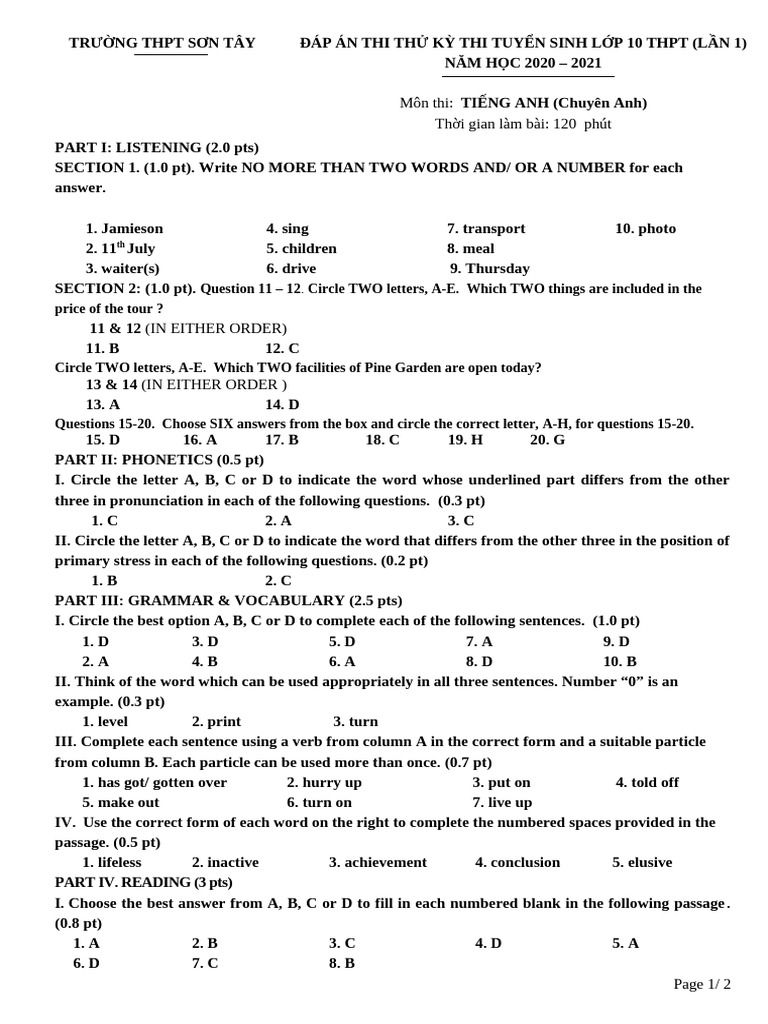 TT 10 Chuyen 2020 Key Nop | PDF | English Language | Human Communication