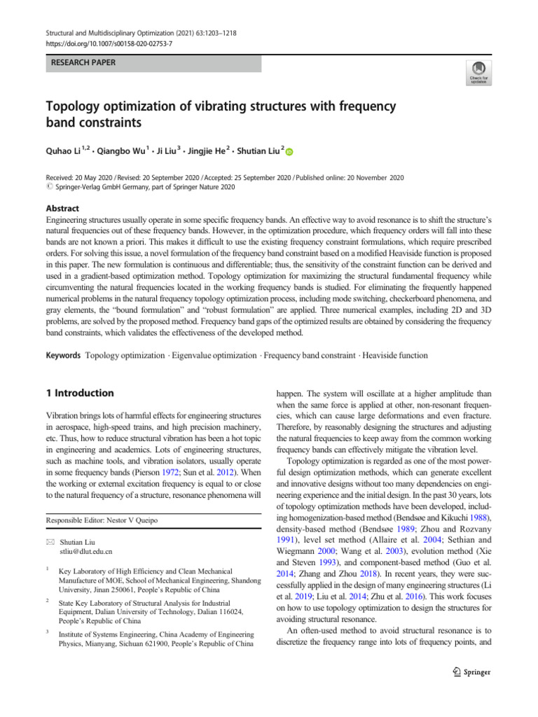 Topology Optimization for Vibration Control | PDF | Mathematical ...
