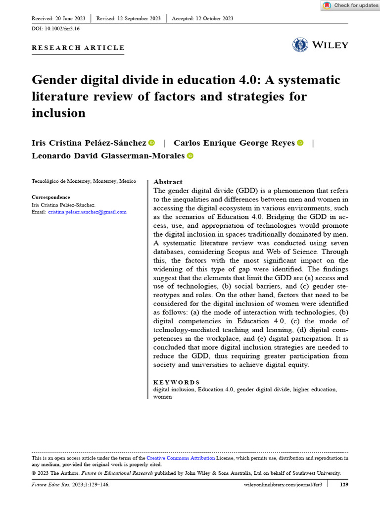 Gender Digital Divide in Education 4.0 | PDF | Gender Inequality ...