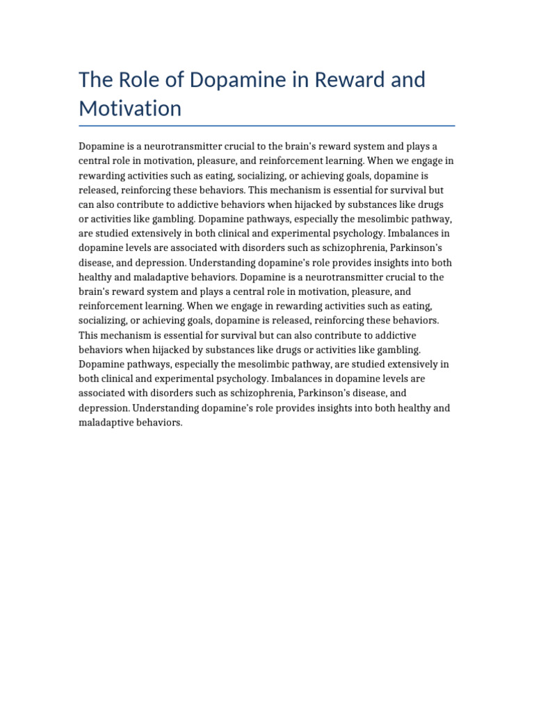Essay 6 The Role of Dopamine in Reward | PDF