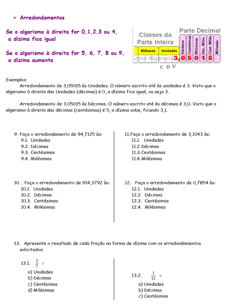 Ficha 4 - Arredondamentos | PDF