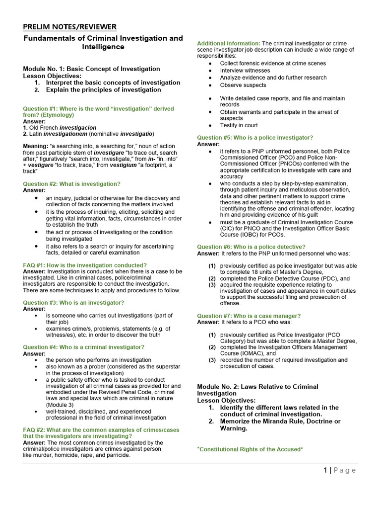 Basics of Criminal Investigation Concepts | PDF | Miranda Warning | Witness