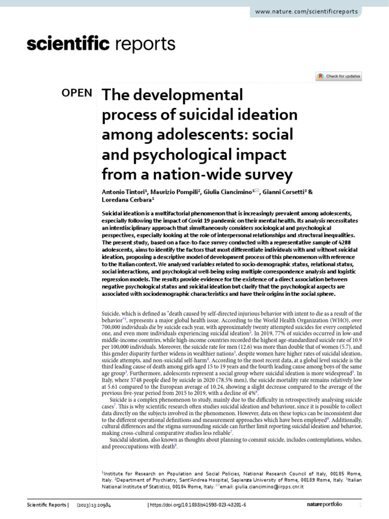 The Developmental Process of Suicidal Ideation Among Adolescents ...