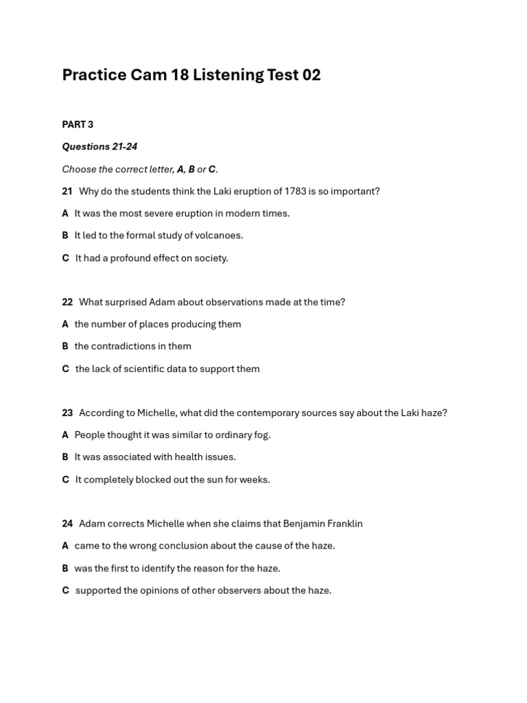 Practice Cam 18 Listening Test 02 | PDF | Volcano