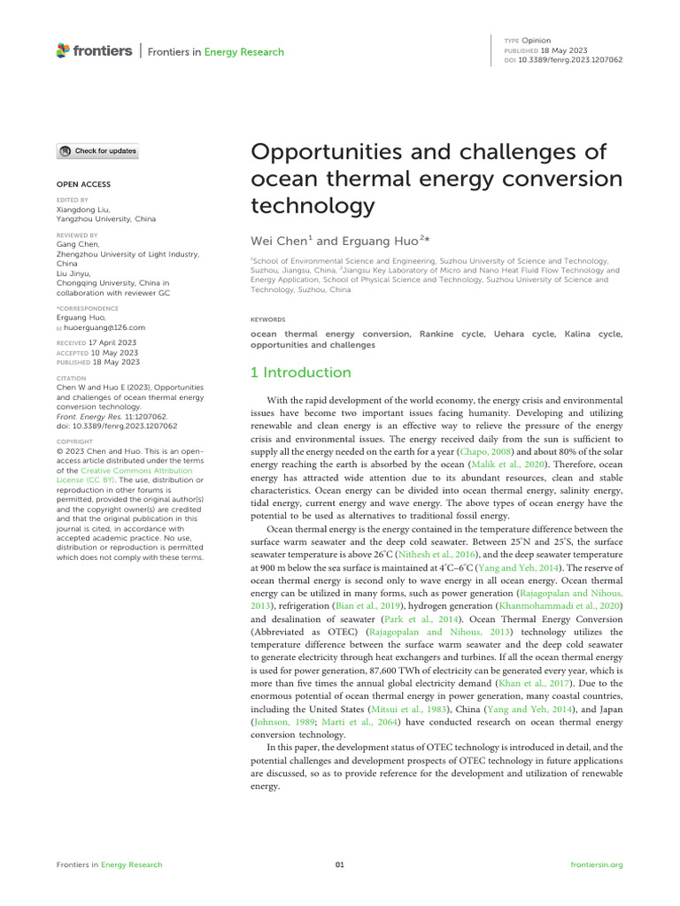 Ocean Thermal Energy Conversion Insights | PDF | Steam | Physical Sciences