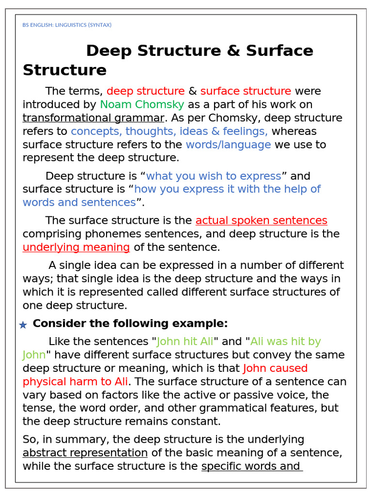 Deep vs. Surface Structure in Syntax | PDF