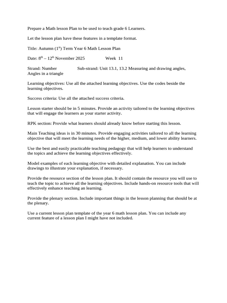 Grade 6 Math Lesson Plan Template | PDF