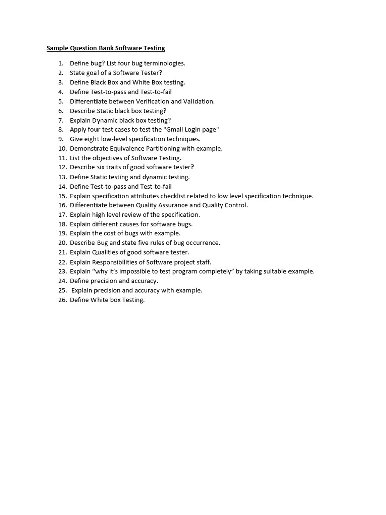 Software Testing Question Bank Guide | PDF