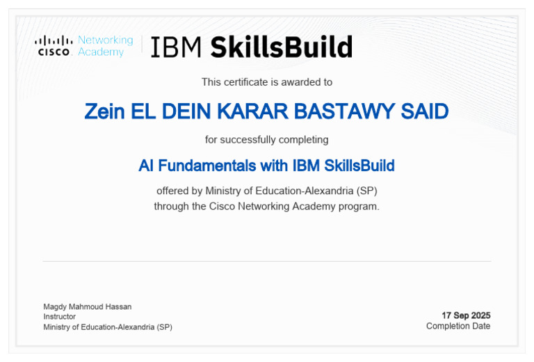 AI Fundamentals With IBM SkillsBuild Certificate Kararzein56-Gmail-com ...